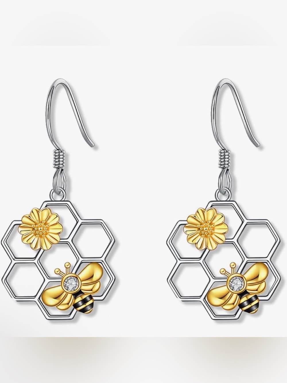 Honeycomb Bee Sunflower Earrings NWT